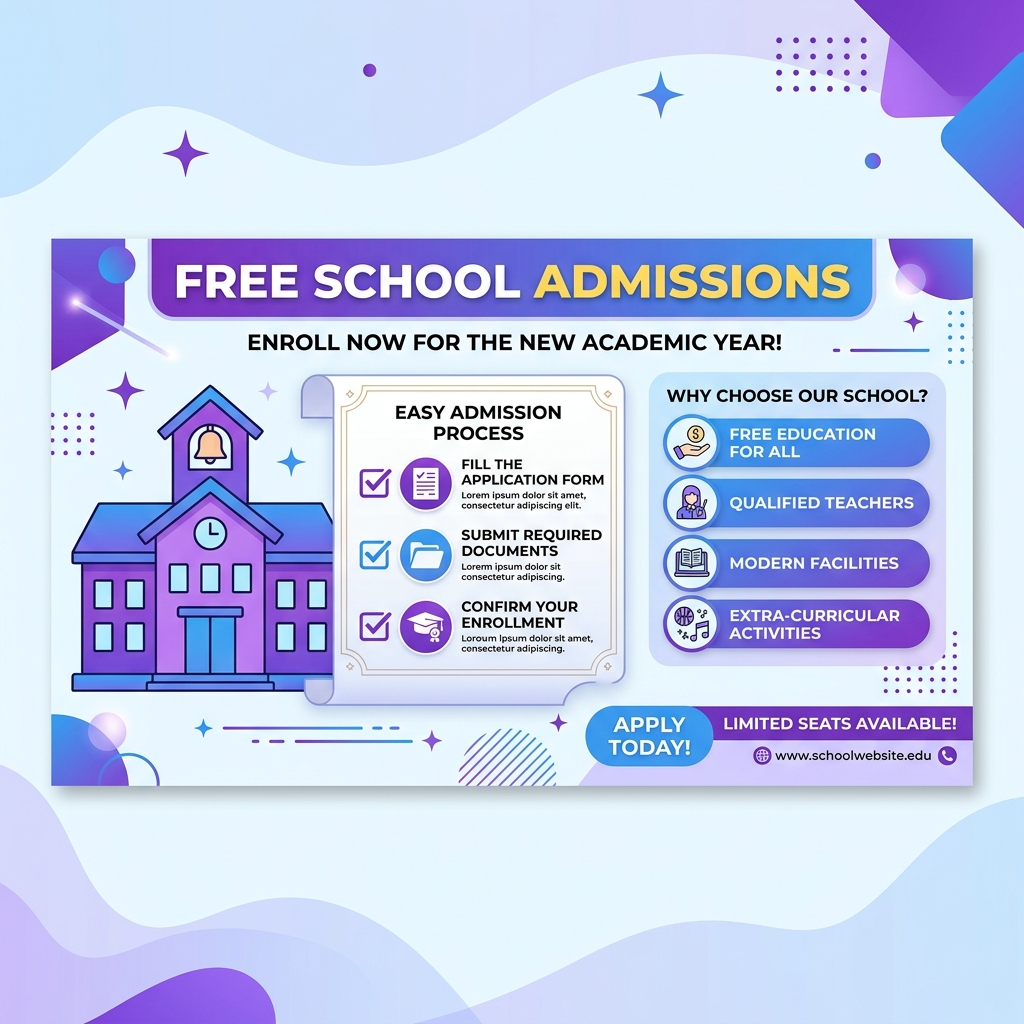 Official application form mockup with a prominent '25% Free Seat Reserved' stamp for RTE admissions.